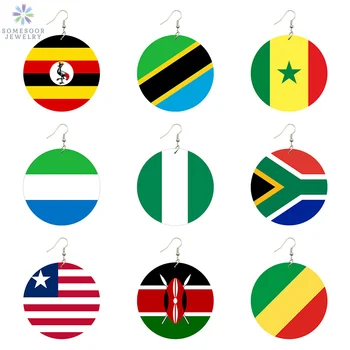 SOMESOOR Trendy Tipărite Steaguri Naționale Lemn Picătură Cercei Africa America Europa Țara Fotografii de Bijuterii Cadouri Pentru Femei