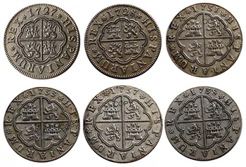 Spania Resl 1727-1738 6PCS Argint Placat cu Copia Monede