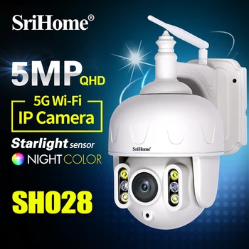 Srihome SH028 3.0 MP 5.0 MP Camera IP de Exterior rezistent la apa Zoom Optic 5X Wifi Camera 360° P2P 2-Way Audio de Supraveghere CCTV PTZ