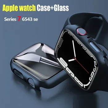 Sticla + Capac Pentru Apple Watch caz 7/6/SE/5/4/3/2/1 iWatch 42mm 38mm bara de protectie Tempered Glass pentru apple watch 44mm cu diametrul de 40mm, 45mm 41mm