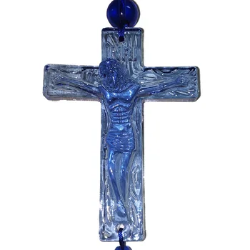Stil European Catolic Mobilier Fin Alb Albastru Galben 3 culori cruce Isus Creștin sticlă decor acasă ornamente