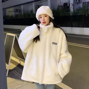 Sungtin Iarna Cald Îngroșa Liber De Lână De Miel Sweatershirt Supradimensionate Femei Coreene Teddy Fleece Femei Jachete De Moda De Cauzalitate Haina