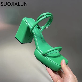 SUOJIALUN 2022 Vara Noi Marca Bandă Îngustă Femei Sandale Platforma de Moda Tocuri Groase Doamnelor Elegante, Rochie de Petrecere Pompe de Pantofi