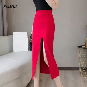 Supradimensionate Faldas Mujer Moda 2022 Moda Fuste Lungi Pentru Femei Talie Mare Rosu Coreean Fusta Office Femei Sexy Negru Fusta