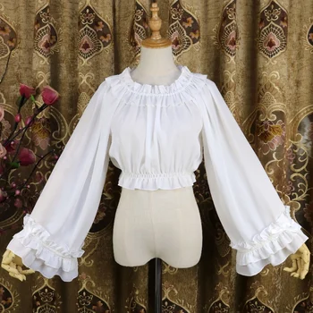 Sweet Lolita Femei Lungă Flare Manșon Șifon Bluza Vintage De pe Umăr de Sus Alb Negru Vestido Kawaii Haine SL2936