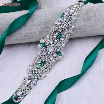 TOPQUEEN S452 Smarald, Diamant Centura Verde Stras Centura pentru Nunta Centură de Panglică Accesorii de Nunta Rochie de Petrecere Belts Centuri