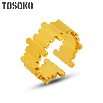TOSOKO Bijuterii din Oțel Inoxidabil Neregulate, Deschiderea Inel pentru Femei de Moda Placat cu Aur de 18K Inel BSA314