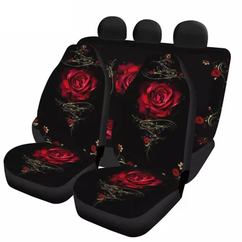 Trandafir rosu Floare de Arta de Imprimare Scaun Auto Acoperi Set Complet pentru Femei Fata-Spate, husa pentru Scaun Confortabil Non-alunecare de Protecție Auto Perna
