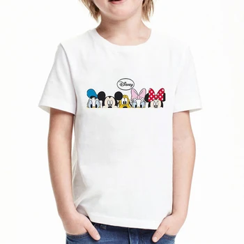 Tricouri Copii Tricou Disney Mickey Mouse Minnie, Donald Duck, Daisy, Pluto Print T-shirt Casual Alb cu Maneci Scurte de Vară pentru Copii de Top