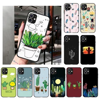 Tropicale, Plante Cactus Desene animate Negru Moale, Telefon Caz Pentru iPhone 13 12 11 Pro XS Max X XR 7 8 6 6S Plus 12 13 Mini SE 2020 de Acoperire
