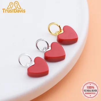 TrustDavis Moda S925 Argint Dulce Roșu Romantic Inima Farmecele Pentru Bratara Sau Colier DIY Accesorii Bijuterii HY032
