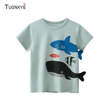 TUONXYE de Vara Baieti cu Maneci Scurte T-shirt de Desene animate Drăguț 3D Rechin Tricotat O clasă Moale Respirabil din Bumbac Haine pentru Copii