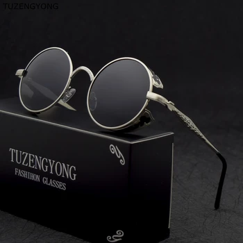 TUZENGYONG Moda ochelari de Soare Polarizat Bărbați/Femei de Metal Rotund Sculptură Epocă Ochelari de Soare Gotic Steampunk ochelari de soare T371