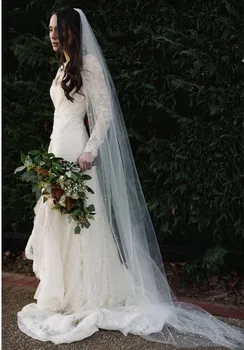 Un Strat de Voal de Nunta Perla Voal Taie Marginea Voal de Mireasă în Lumina Ivory ,Sampanie