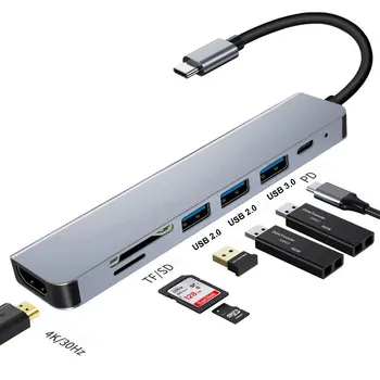 USB OTG C Hub pentru a compatibil HDMI 4K TF Cititor de Carduri SD PD Docking Station 3.0 HubUSB-C pentru iPad Pro, Apple Macbook Pro M2
