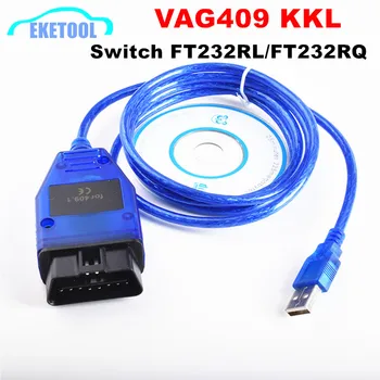 VAG409.1 KKL OBD2 USB Diagostic Instrument FTDI FT232RL CH340 VAG-COM 409 FIATECUSCAN Comutator VAG KKL 409 10buc/Lot