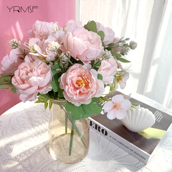 YRMSF Flori Artificiale 5 Cap Mătase Roz Bujor Buchet de flori Artificiale, Flori False Pentru DIY Home Garden Petrecere de Nunta de Decorare