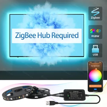 ZigBee USB 3.0 RGBW TV LED Strip Lumină DC5V APP Activitatea de Control cu Hub Bridge Echo Plus Alexa Control Vocal pentru TV Iluminare din spate