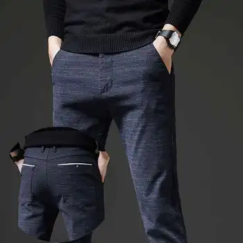 ZOENOVA Pantaloni pentru Bărbați de Iarnă Lână Cald Pantaloni de Moda coreeană Casual Slim Gros Pantaloni Pentru Barbati Negru Albastru Bărbați Pantaloni Formale