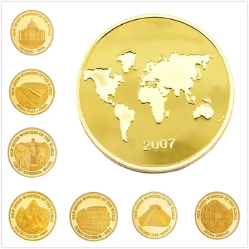 Șapte Minuni ale Lumii 24k Placat cu Aur de Monede de Metal 7pcs Set de Cadouri de Anul Nou