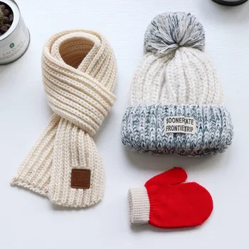 【 caciula + fular + manusi 】 băieți și fete toamna și pălării de iarnă eșarfă mănuși din trei piese baby copiilor cu cap pentru a se incalzi