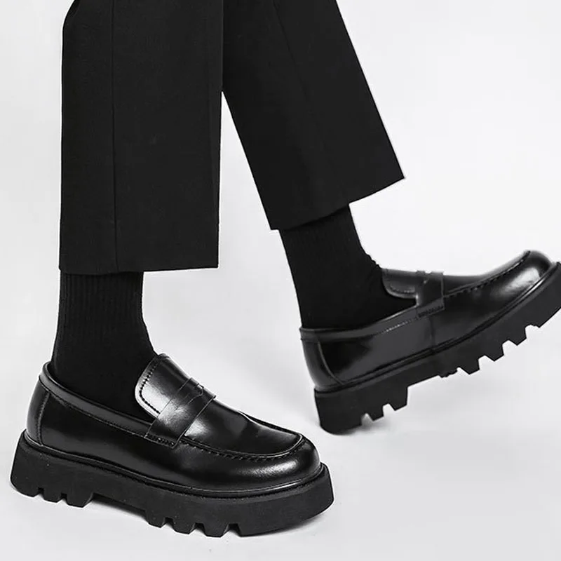 Oamenii Harajuku Om Din Coreea De Pantofi Din Piele De Moda Streetwear Business Casual Platforma Groasa Din Piele Nunta Bărbați Mocasini Pantofi 0