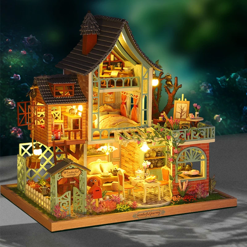 Mare Casă De Păpuși Diy Miniatură Kit De Case Mici Roombox Junglă Vila Din Lemn, Mobilier Casa Papusa De Constructii Model Asamblat Jucarii Si Cadouri 0