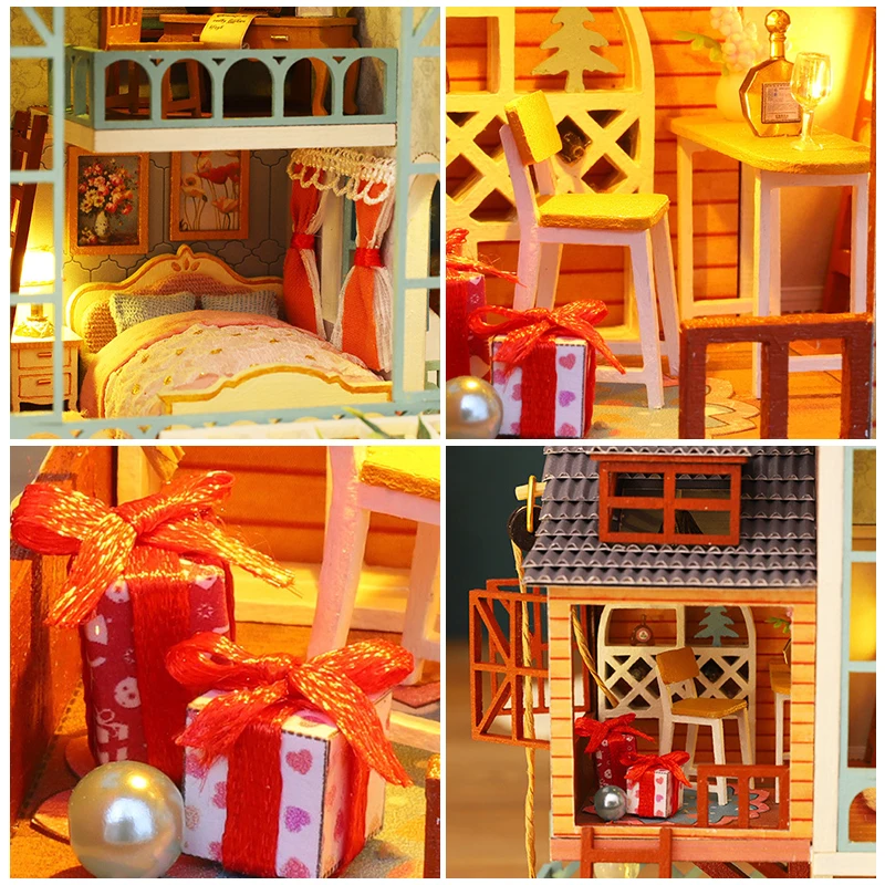 Mare Casă De Păpuși Diy Miniatură Kit De Case Mici Roombox Junglă Vila Din Lemn, Mobilier Casa Papusa De Constructii Model Asamblat Jucarii Si Cadouri 4