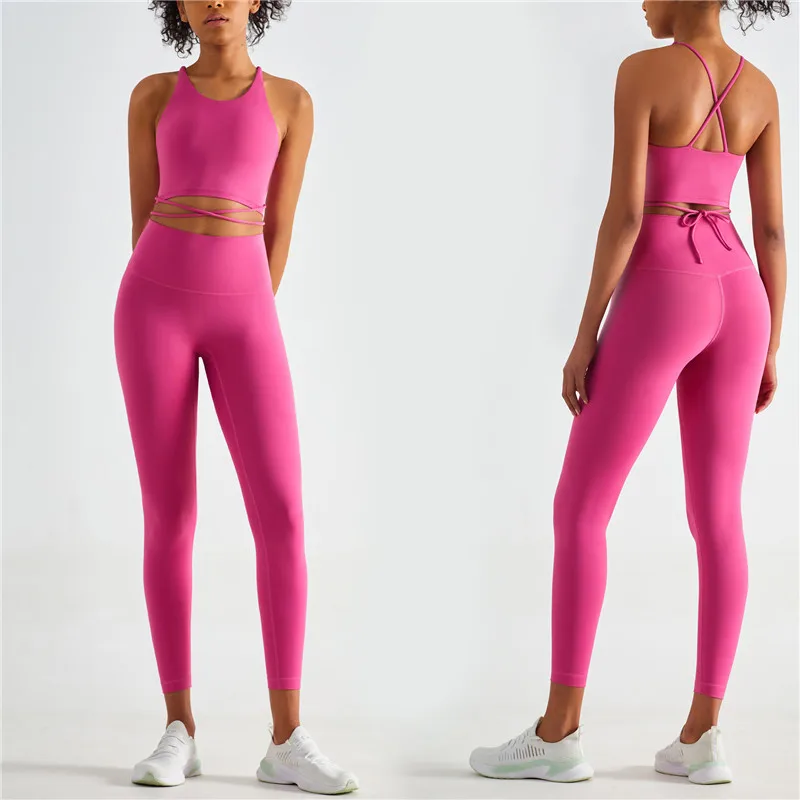 Femei Sexy Sală de Fitness Yoga Set Solid de Culoare Ambalaj Curea Crop Top Jambiere 2pc Costum Ghemuit Dovada de Formare Cuprinzător Jogging 0