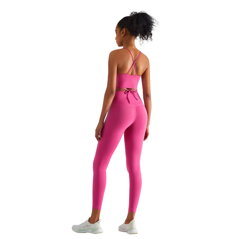 Femei Sexy Sală de Fitness Yoga Set Solid de Culoare Ambalaj Curea Crop Top Jambiere 2pc Costum Ghemuit Dovada de Formare Cuprinzător Jogging 4