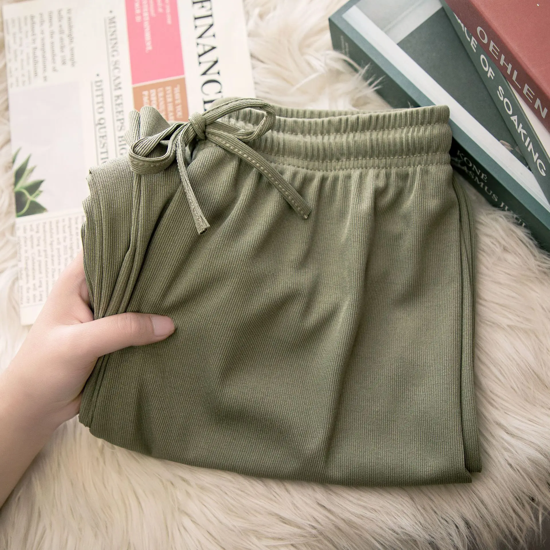 Pantaloni largi pentru Femei de Îmbrăcăminte de Primăvară și de Vară Noi de Portiere de Mari Dimensiuni Vrac Matase de Gheață coreean Student al Nouălea Pantaloni Casual Șifon 5