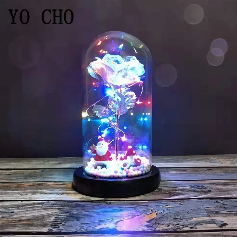 YO CHO Mediu Conservate Crescut În Cupolă de Sticlă pe Bază de Lemn Nemuritor Crescut LED String Speciale de Valentine Ziua Mamei Cadouri Rose 3