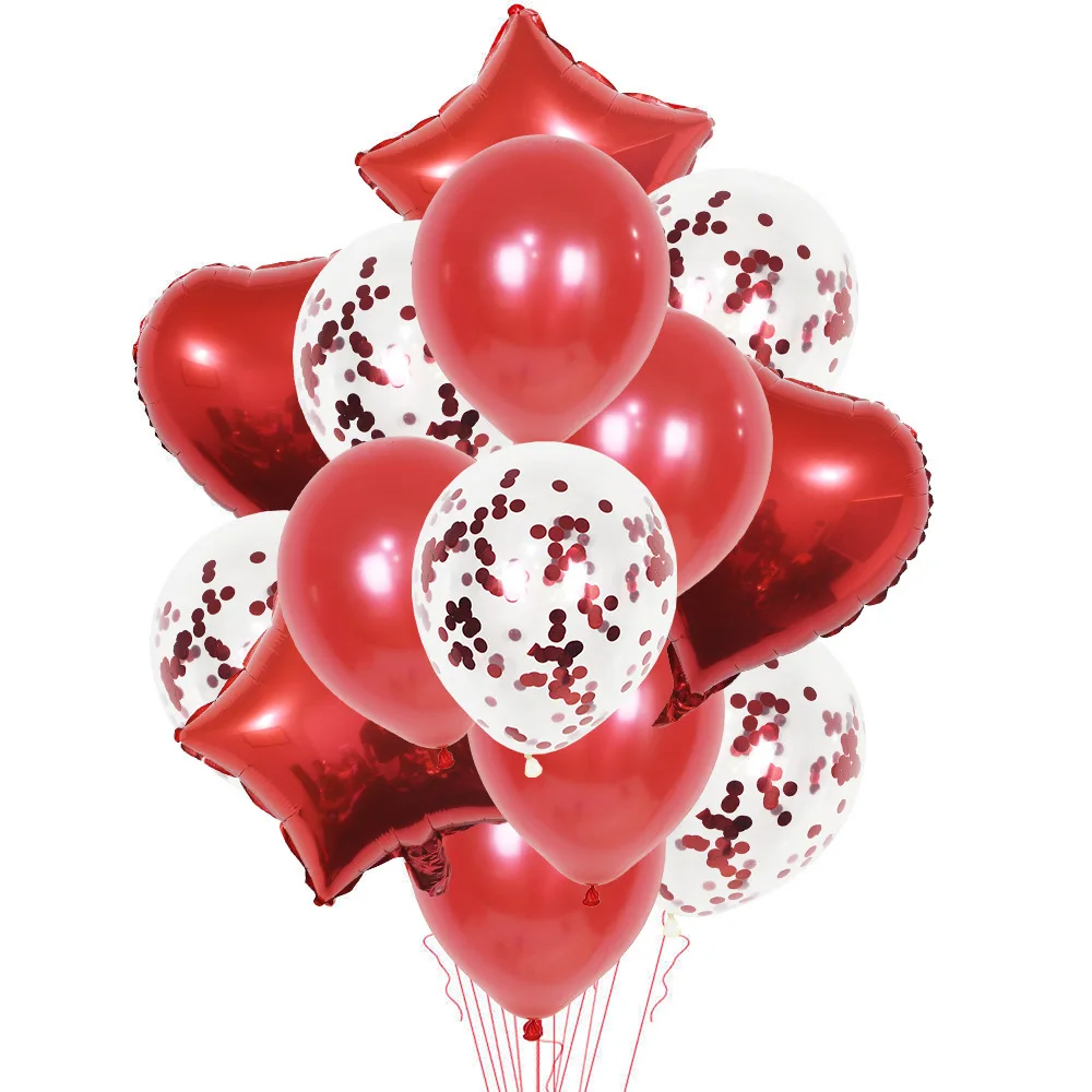 14Pcs/Lot Rotund Sclipici Confetti Stea Inima Baloane Latex, Folie de Aluminiu Baloane Pentru Petrecere de Aniversare de Nunta Decor 1