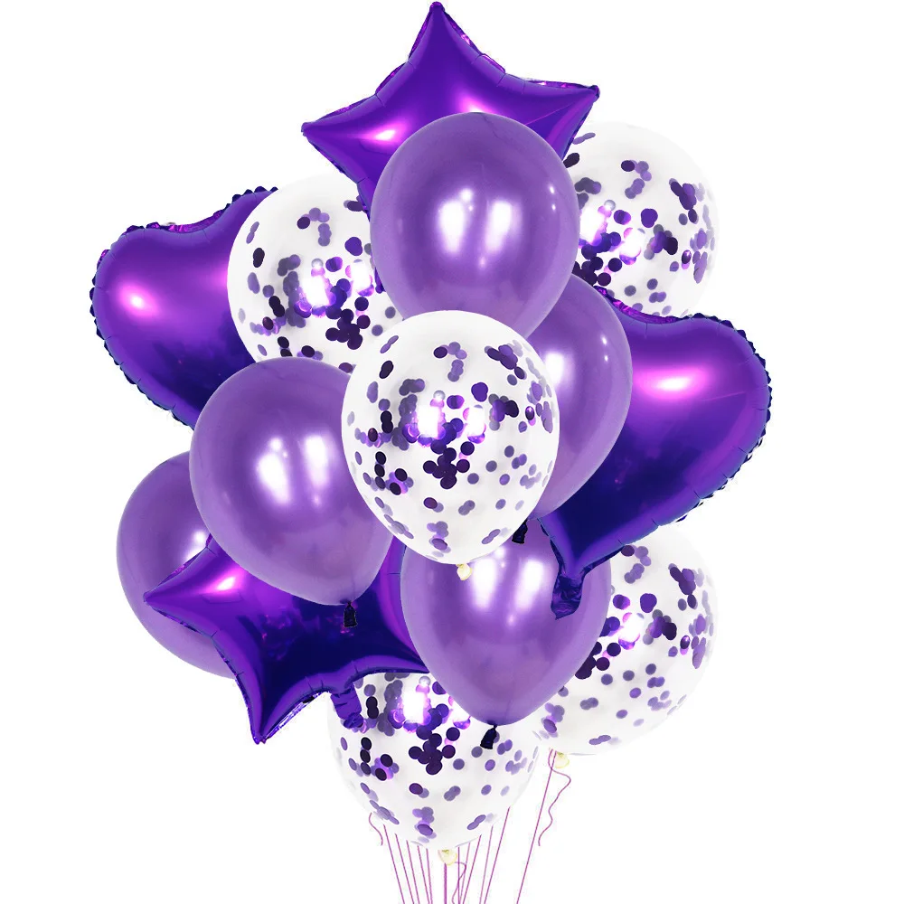 14Pcs/Lot Rotund Sclipici Confetti Stea Inima Baloane Latex, Folie de Aluminiu Baloane Pentru Petrecere de Aniversare de Nunta Decor 2
