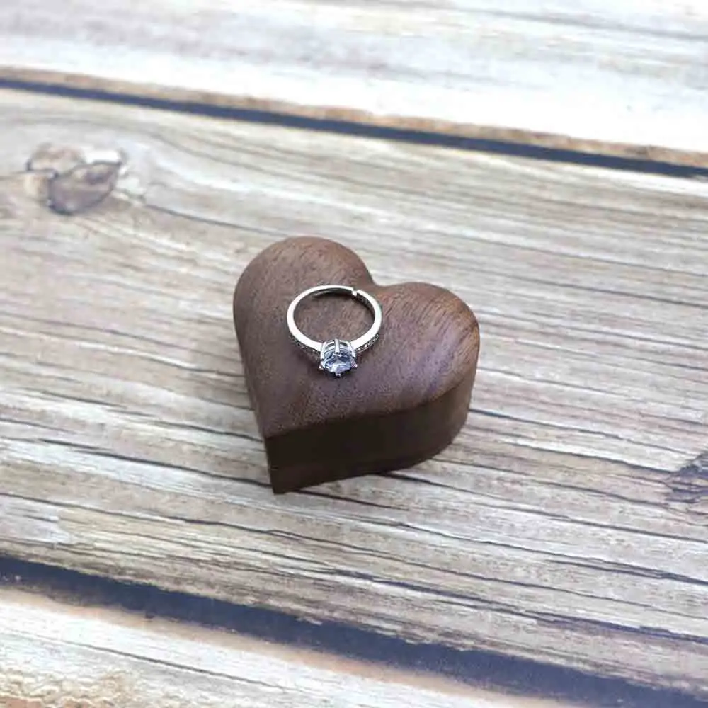Lemn de nuc Cutie de Inel in Forma de Inima Vintage Cataramă Magnetică pentru Nunta Propunere de Logodna Cadouri Organizator de Bijuterii de Stocare de Caz 5