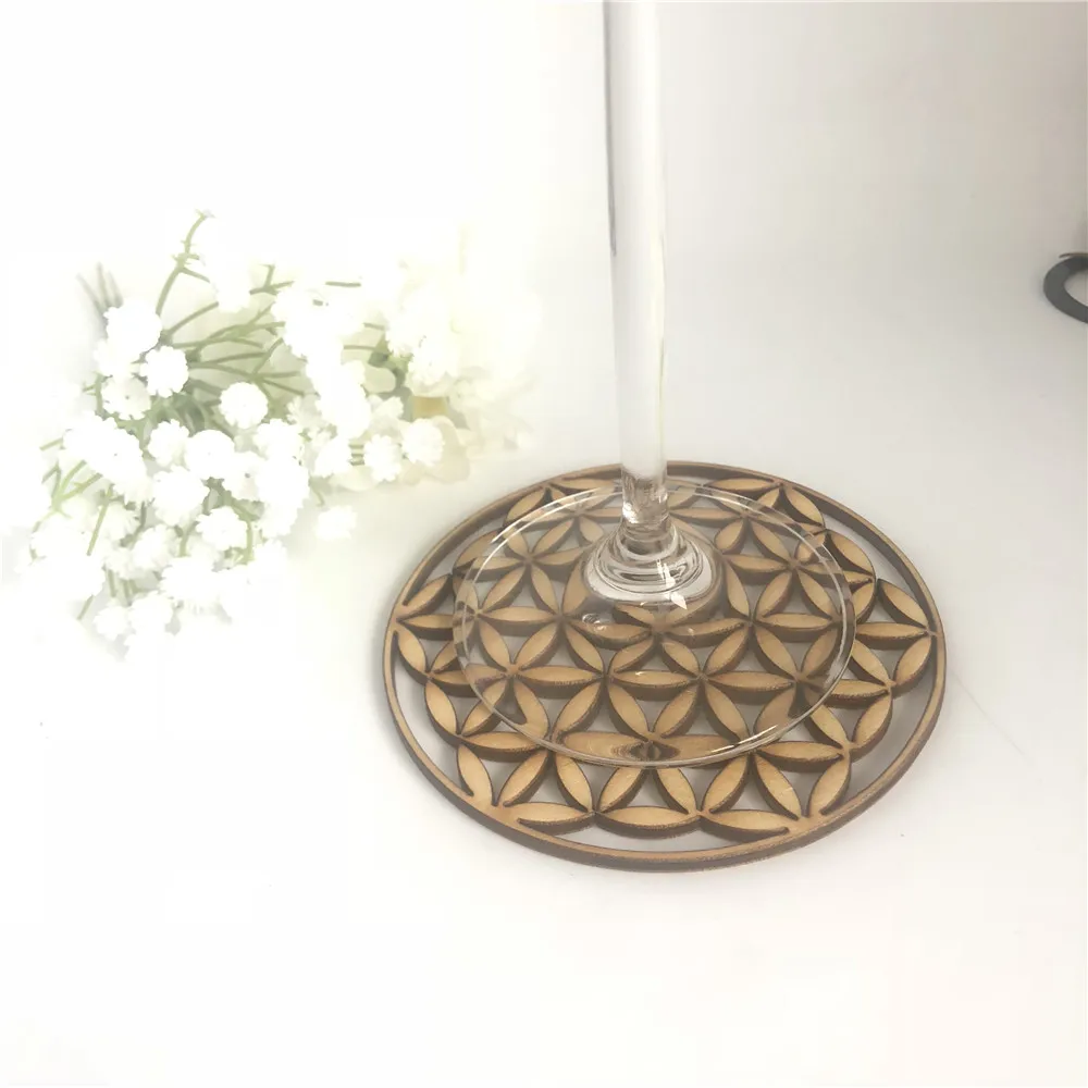 Floarea vieții energie mat lemn felie de bază de purificare cristale de vindecare disc ca coaster pentru home decor de perete din lemn de nunta semn 3