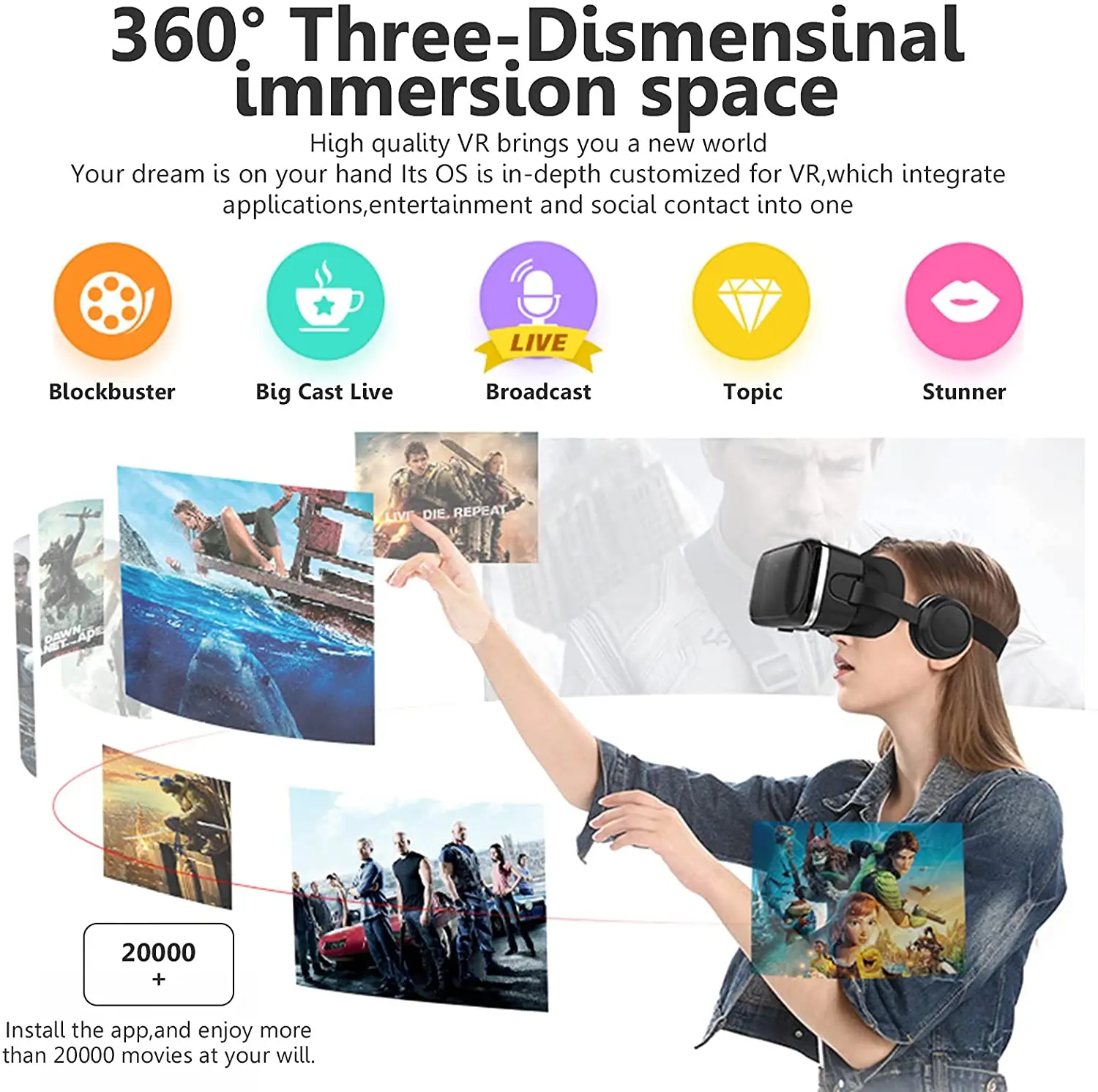 VR Shinecon Iubitorii de Joc G04E Ochelari 3D Film Video de 4.7-6.53 inci Casca de Realitate Virtuala Carton Smartphone 3D Ochelari VR 2