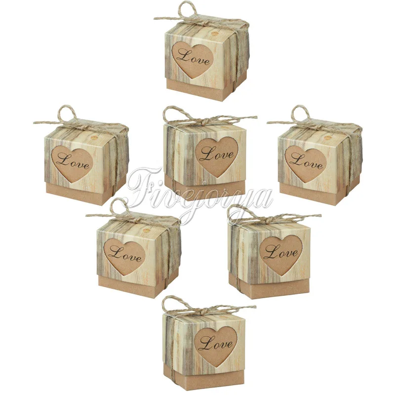 50pcs/lot Romantic Inima Cutie de Bomboane pentru Decor Nunta Vintage Kraft Nunta Favoruri și Cadouri Cutie cu Pânză groasă de sac, Sfoară Chic 3