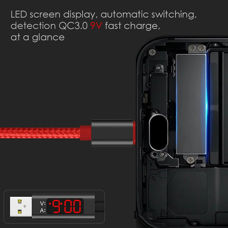 UTBVO LED Display Micro Usb de Tip C Fulger 3A Rapid de Încărcare Cablu de Încărcare Rapidă 3.0 pentru Samsung S20 Ultra Nota 10 Incarcator Cablu 1