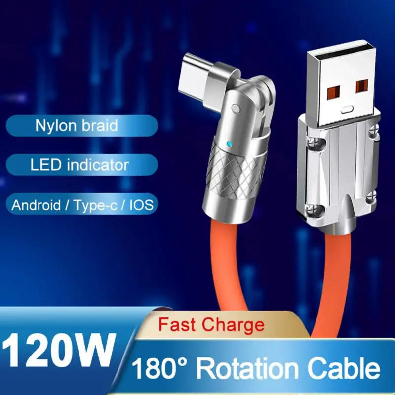 RYRA 6A 120W Rapid de Încărcare Cablu de Date 180° Rotație Super-Rapid de Încărcare Cablu de Tip c, Joc Rapid de Încărcare Pentru Xiaomi, Huawei Samsung 0