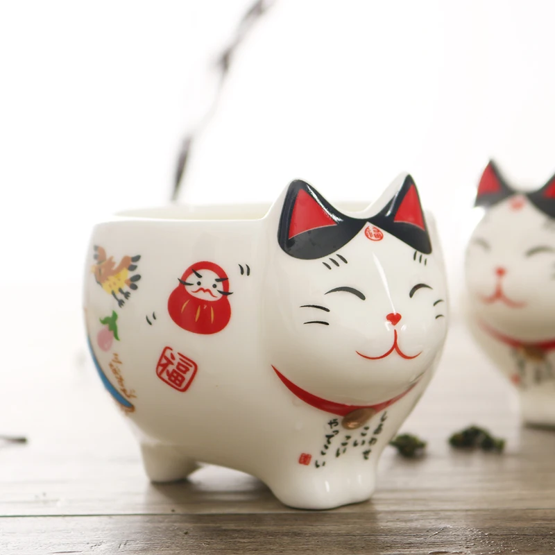 Creative Maneki Neko Ceramice Ceașcă de Ceai Oală cu Filtru Minunat Plutus Pisica Cana Ceainic Japonez Drăguț Pisică Norocos Set de Ceai de Portelan 4