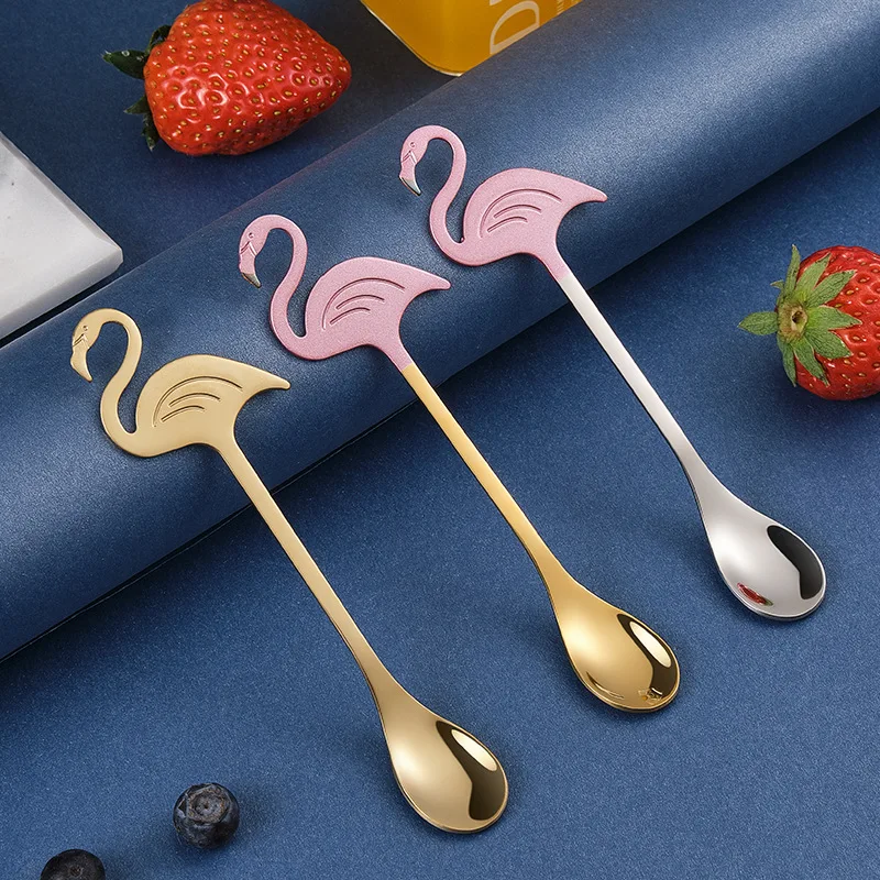 Din Oțel inoxidabil Flamingo Coffee Scoop Tacamuri inghetata Lingurite Amestecand Potabilă Instrumente Consumabile Partid decorative lingurita 0