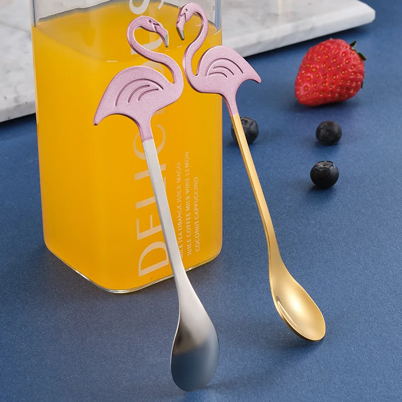 Din Oțel inoxidabil Flamingo Coffee Scoop Tacamuri inghetata Lingurite Amestecand Potabilă Instrumente Consumabile Partid decorative lingurita 1
