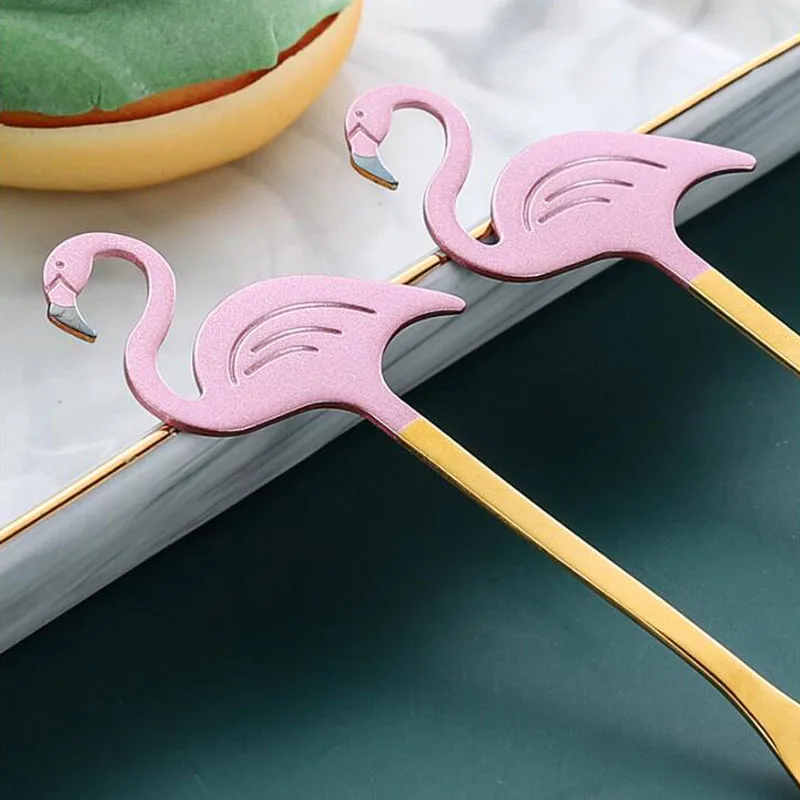 Din Oțel inoxidabil Flamingo Coffee Scoop Tacamuri inghetata Lingurite Amestecand Potabilă Instrumente Consumabile Partid decorative lingurita 2
