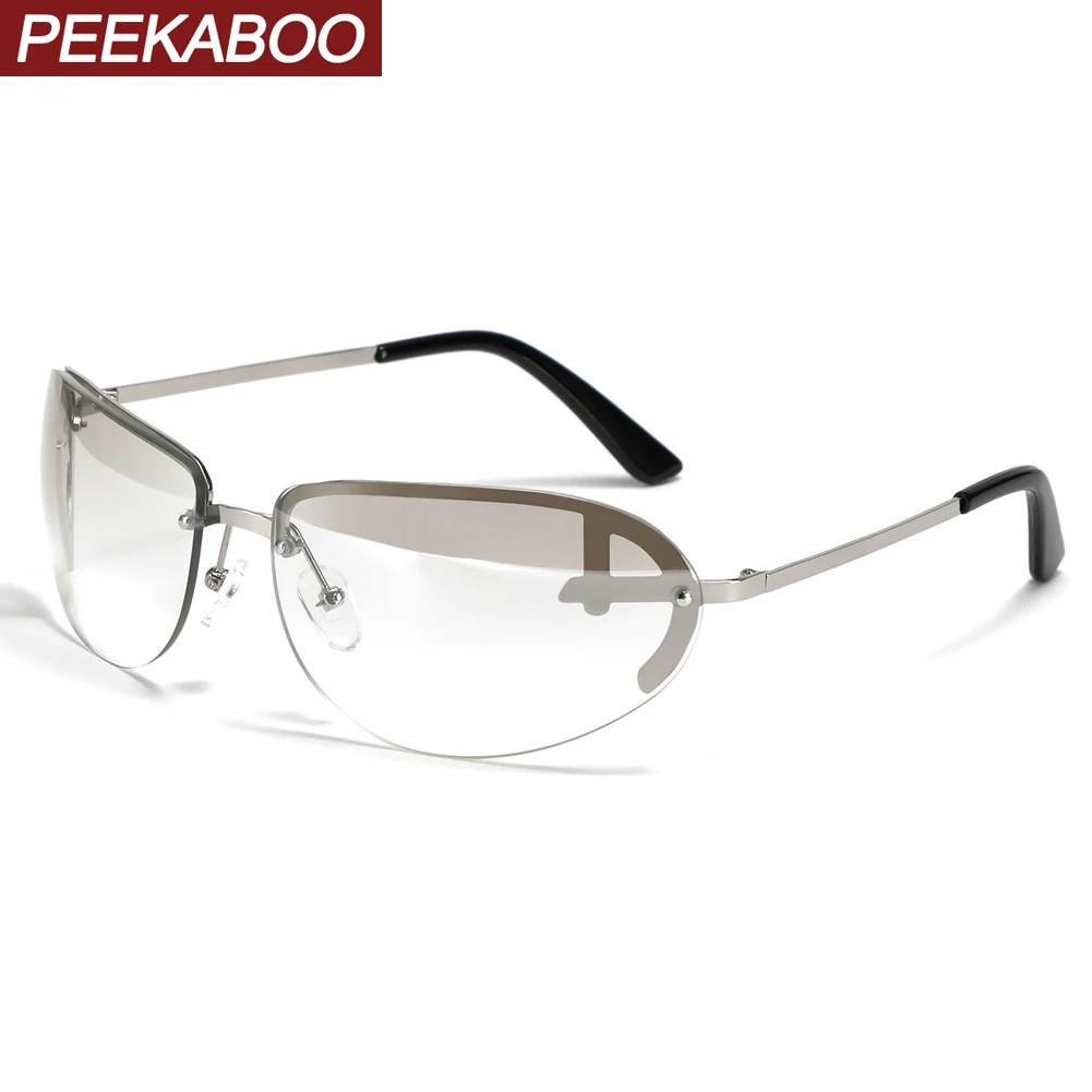 Peekaboo metal jumătate rama ochelari pentru barbati uv400 fără ramă de ochelari de soare pentru femei vintage maro argint oval ochelari de 2023 de sex masculin fierbinte de vânzare 0
