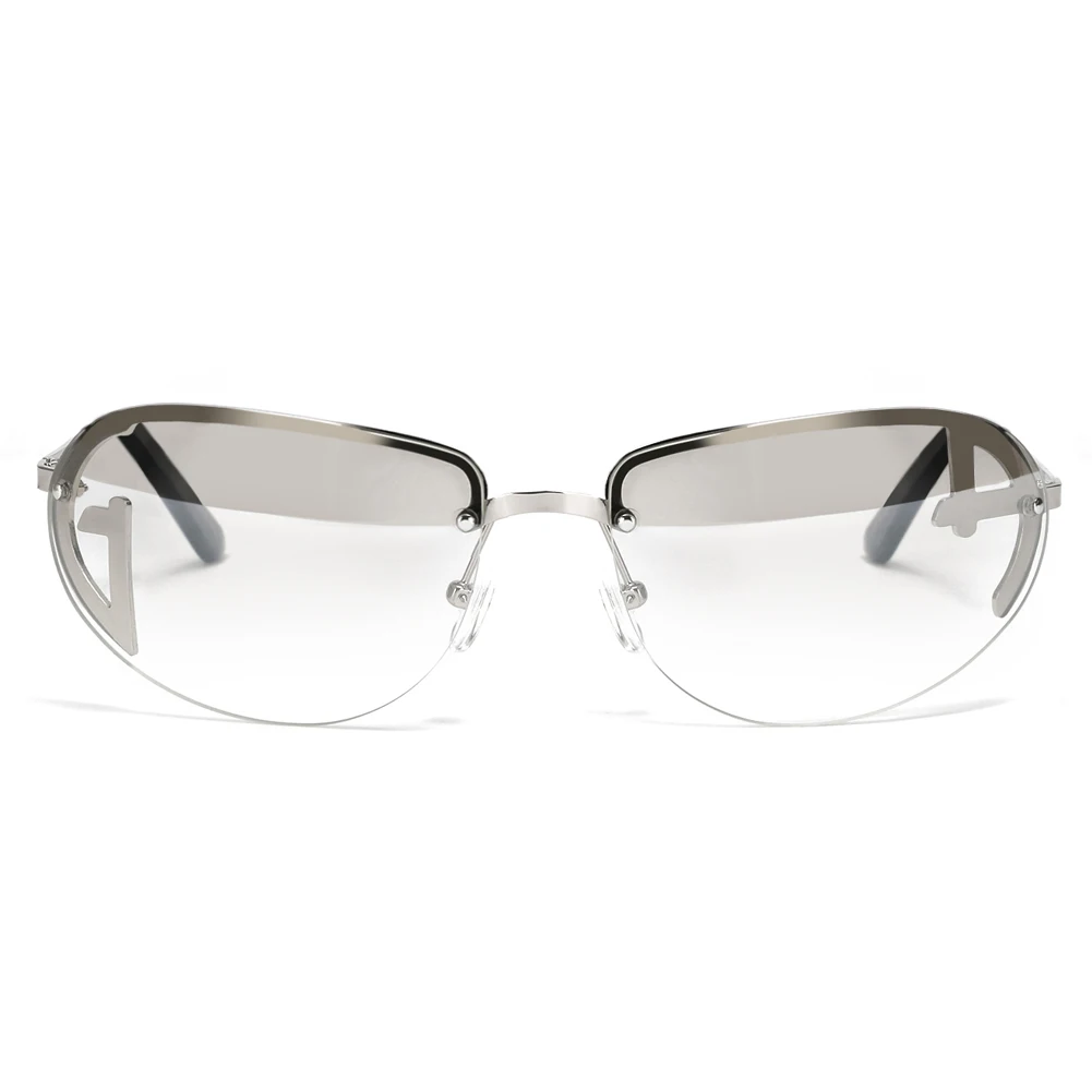 Peekaboo metal jumătate rama ochelari pentru barbati uv400 fără ramă de ochelari de soare pentru femei vintage maro argint oval ochelari de 2023 de sex masculin fierbinte de vânzare 1