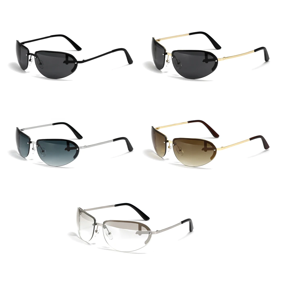 Peekaboo metal jumătate rama ochelari pentru barbati uv400 fără ramă de ochelari de soare pentru femei vintage maro argint oval ochelari de 2023 de sex masculin fierbinte de vânzare 4