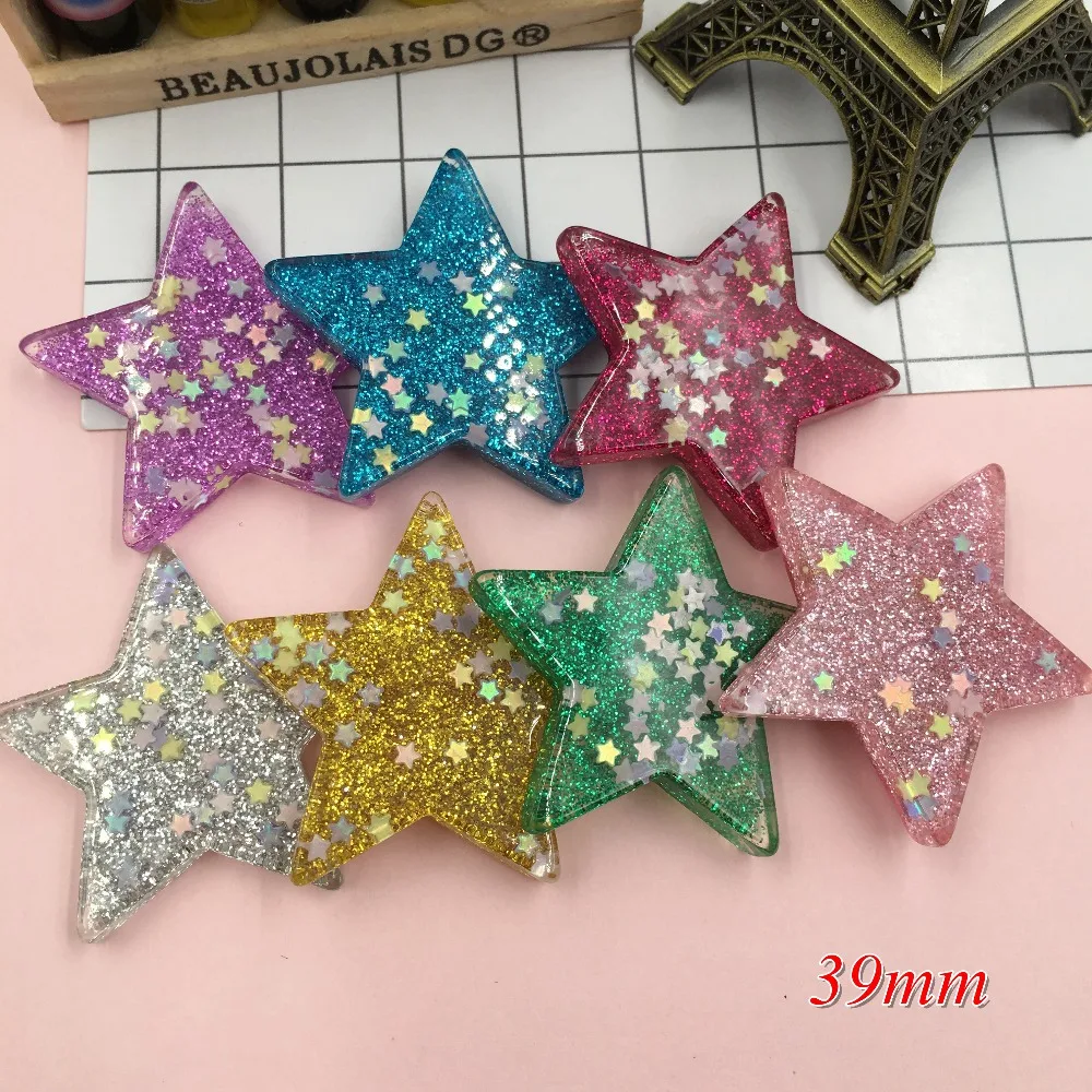 10buc Rășină Adorabil Sclipici Colorat Drăguț de Cinci Stele pentru a Face Meserii, Scrapbooking, DIY (39mm) 0