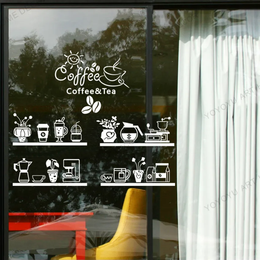 Coffee Shop Design de Perete de Vinil Autocolant Bean ceai Lapte Decal Cafe Ceașcă Tapet Mural Decor Rupe Pâinea de Cafea de Sticlă Decalcomanii rb244 2