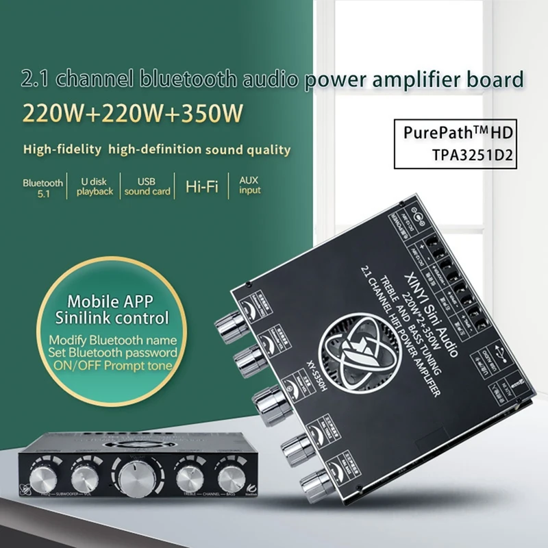 2.1-Canal TPA3251 Bluetooth, Amplificator Digital a Modulului de Înaltă Și Joasă Ton Subwoofer,220Wx2+350W Bord Amplificator XY-S350H 2